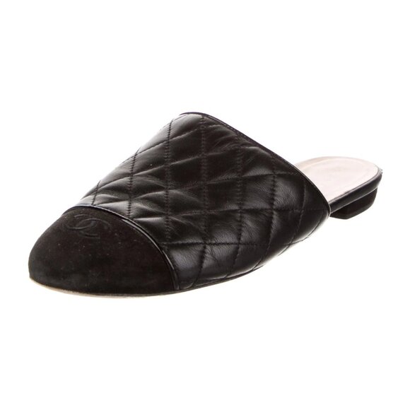 Chanel Women Interlocking CC Logo Black Mules Shoes Size 38 8 - Picture 1 of 6
